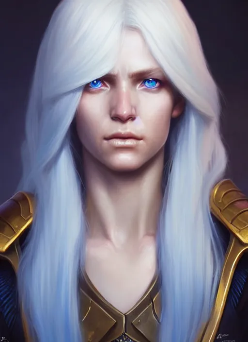 Image similar to a fantasy style portrait painting of shy white female paladin scar wound left eye with blonde hair and blue eyes, holy oil painting unreal 5 daz. rpg portrait extremely detailed artgerm greg rutkowski _ greg