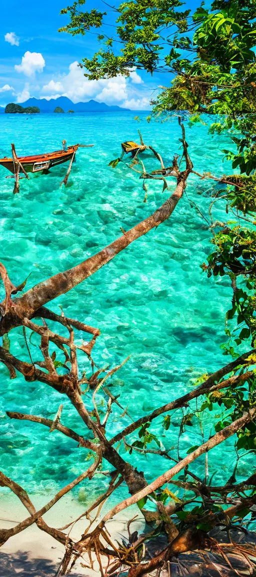 Image similar to koh krabi koh phiphi costa rica, crystal clear blue water white sandy beach, 8 k wallpaper, stunning photography, beautiful lighting, dslr