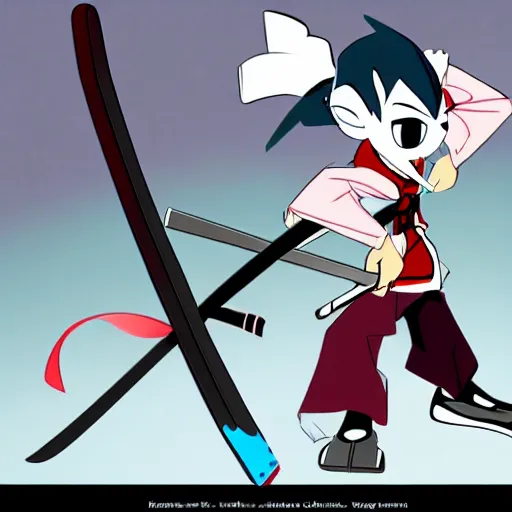 Image similar to skater character with katana in hands, cartoon stylised proportions by hiroyuki imaishi gainax studio trigger and yoh yoshinari animation art