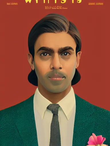 Prompt: artwork by Wes Anderson, Wes Anderson and Wes Anderson, of a solo individual portrait of an Indian guy with lilies lillies, dapper, simple illustration, domestic, nostalgic, full of details, by Wes Anderson and Wes Anderson, wes anderson, wes anderson, wes anderson, wes anderson, wes anderson, Matte painting, trending on artstation and unreal engine