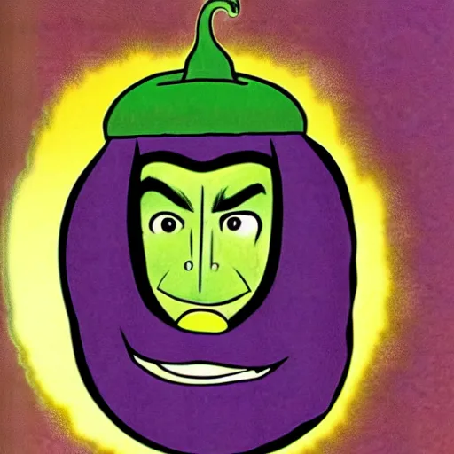 Prompt: eggplant with the face of elon mask, by will eisner,