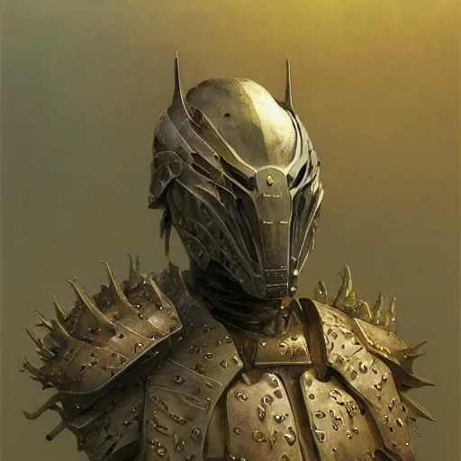 Image similar to bones armor, anthropomorphic shiba inu face visible metal bone helm, stuning 3 d render, masterpiece, glowing black aura, foggy dark, by donato giancola and greg rutkowski and wayne barlow and zdzisław beksinski, realistic face