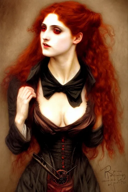 Image similar to steampunk victorian vampire, painting by rossetti bouguereau, detailed art, artstation