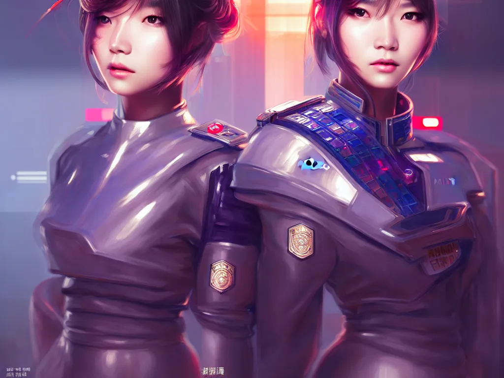 Image similar to portrait futuristic hong kong police uniform girl, at future neon light rooftop, ssci - fi and fantasy, intricate and very very beautiful and elegant, highly detailed, digital painting, artstation, concept art, smooth and sharp focus, illustration, art by tan zi and ayanamikodon and alphonse mucha and wlop