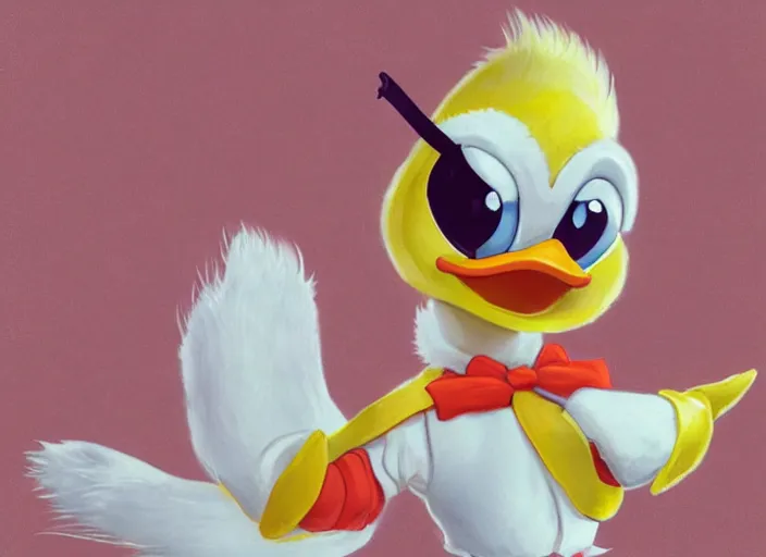 Image similar to detailed concept art of a cute iconic anthropomorphic duck character wearing a sailor suit by wlop on bcy. net, realistic. feathers, art by cheng yi. donald duck