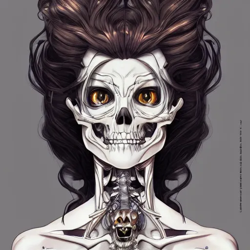 Image similar to anime manga skull portrait young woman skeleton, ghost, elegant, highly detailed, digital art, studio ghibli, art by JC Leyendecker and sachin teng