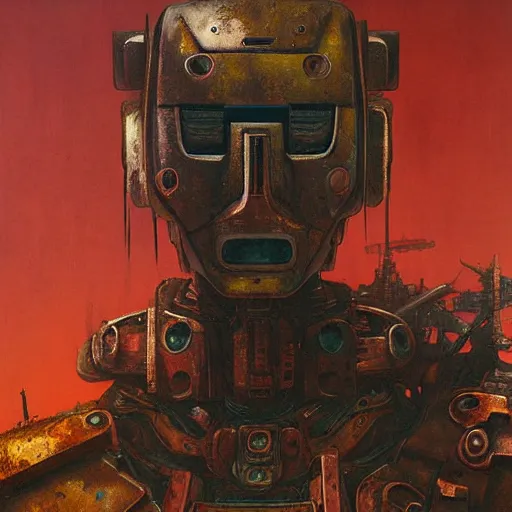 Prompt: rusty and old samurai robot, beksinski and cyberpunk 2 0 7 7 style painting,