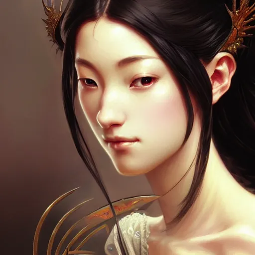 Image similar to beautiful nanao arai, closeup, d & d, fantasy, intricate, elegant, highly detailed, digital painting, artstation, concept art, matte, sharp focus, illustration, art by artgerm and greg rutkowski and alphonse mucha