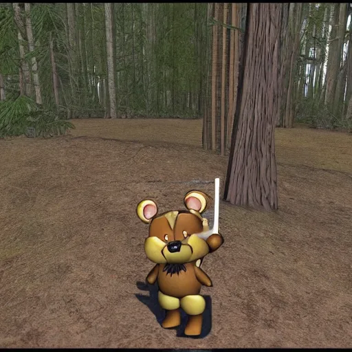 Prompt: freddy fazbear trailcam footage