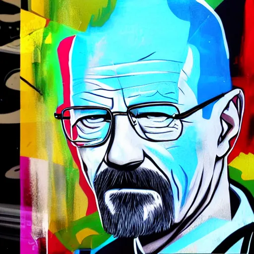 Prompt: a graffiti style painting of walter white.