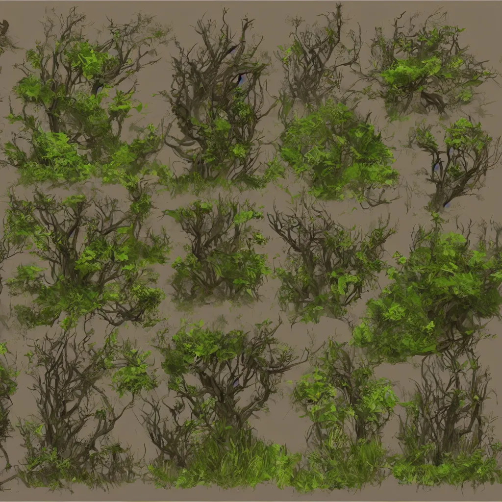 Image similar to lush bushes concept art, detailed diagrams, aesthetic, artstation