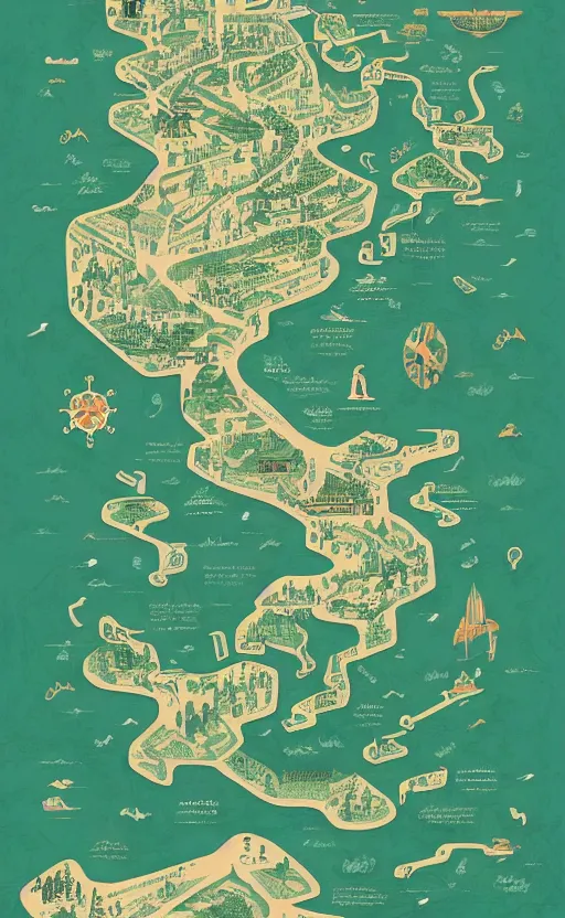 Image similar to a poster with a map on it, poster art by victo ngai, behance contest winner, environmental art, lovecraftian, intricate, infographic, marginalia, unreal engine, epic