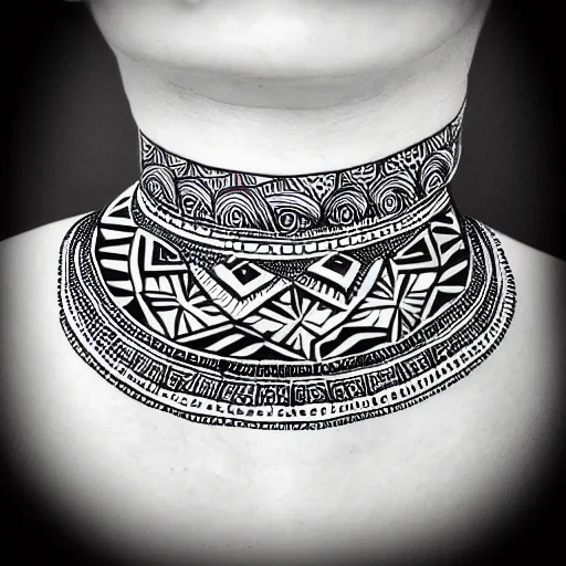Image similar to black and white illustration collar tattoo neckpiece creative design on paper ornate bold lines tribal