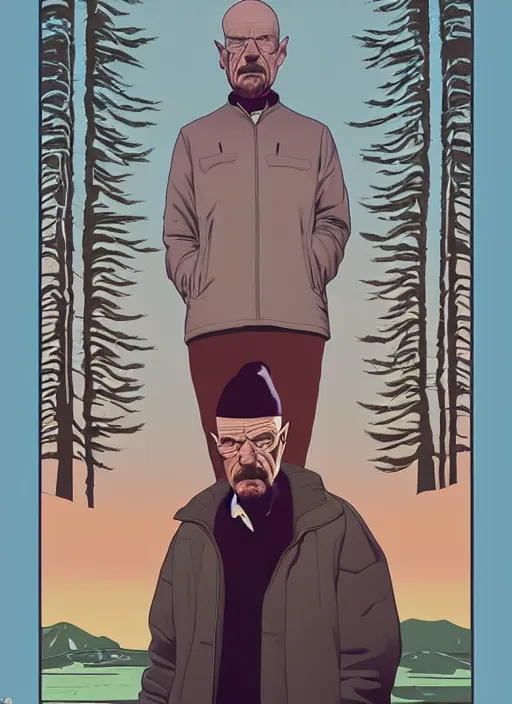 Image similar to poster artwork by Michael Whelan and Tomer Hanuka, of Walter White, from scene from Twin Peaks, clean