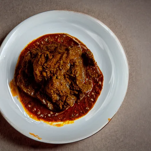 Prompt: rendang, realistic, sharp focus, 8 k high definition, insanely detailed, intricate, elegant, food photography