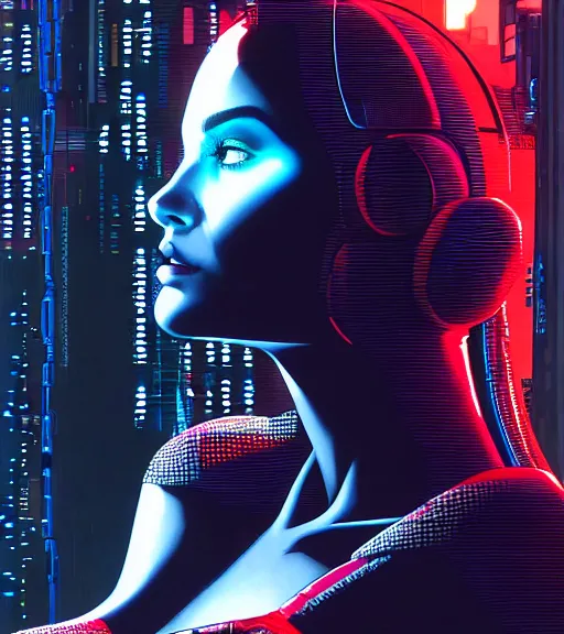 Image similar to cable plugged in, side of head, very very beautiful woman, cyberdeck computer terminal, street level night city, 1 9 7 9 omni magazine cover, style by vincent di fate, artgerm, cyberpunk 2 0 7 7, very coherent, detailed, 4 k resolution, unreal engine, daz