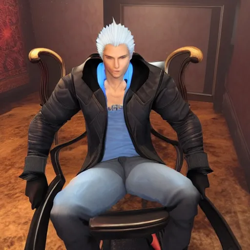 Vergil sitting on a white plastic chair : r/DevilMayCry