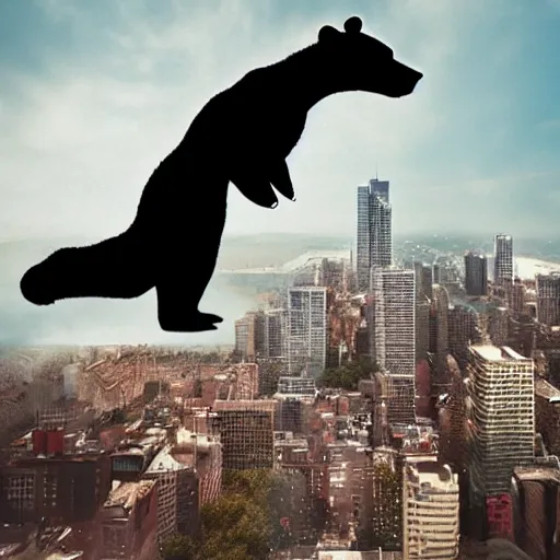 Prompt: a giant bear attacking the city, photomanipulation, photoshop, digital art