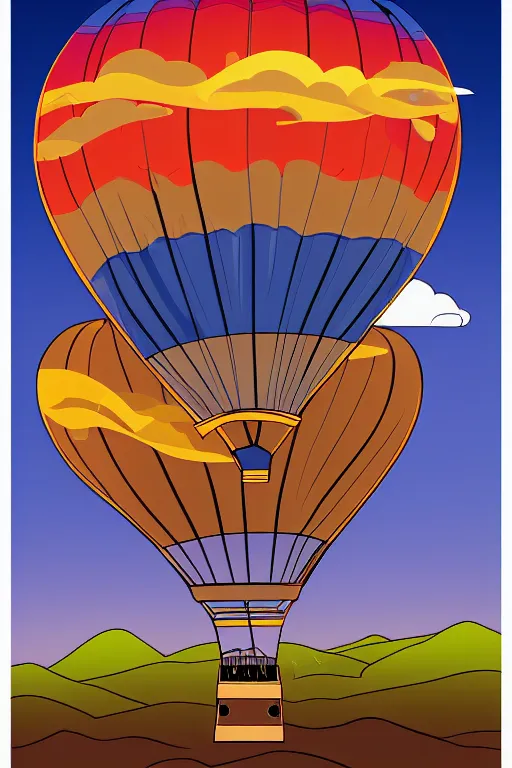 Image similar to sunrise mountain water hot - air balloon illustration vector digital art trending on artstation