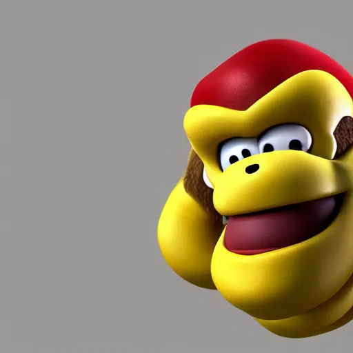 Prompt: Donkey Kong slips on a banana, 3D render, detailed clay model