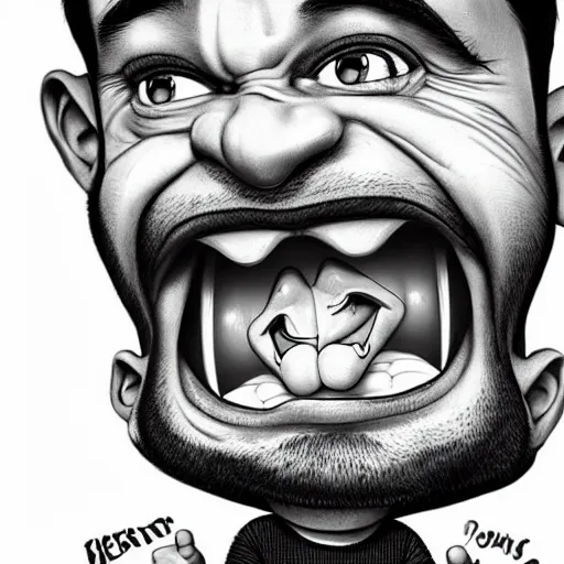 Image similar to Father yelling energetically with a big mouth at his little son who keeps his head down., caricature portrait exaggerated by Sebastian Krüger and Bruno Tesse trending on artstation, hyperdetailed, humor, perfect composition