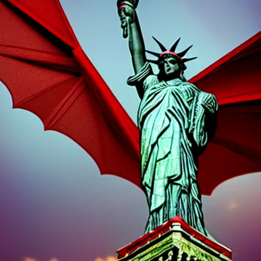 Image similar to Lady Liberty riding the red dragon 龙