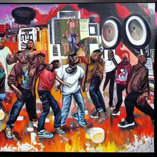 Prompt: a painting of the death of hip hop