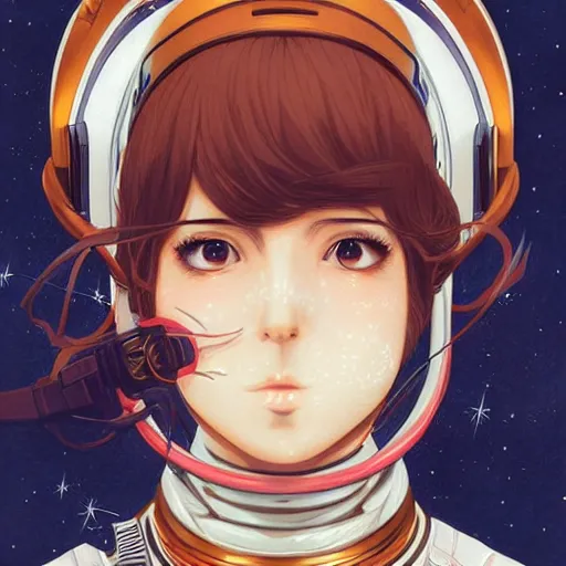 Image similar to anime manga portrait young woman astronaut , intricate, elegant, highly detailed, digital art, ffffound, art by JC Leyendecker and sachin teng