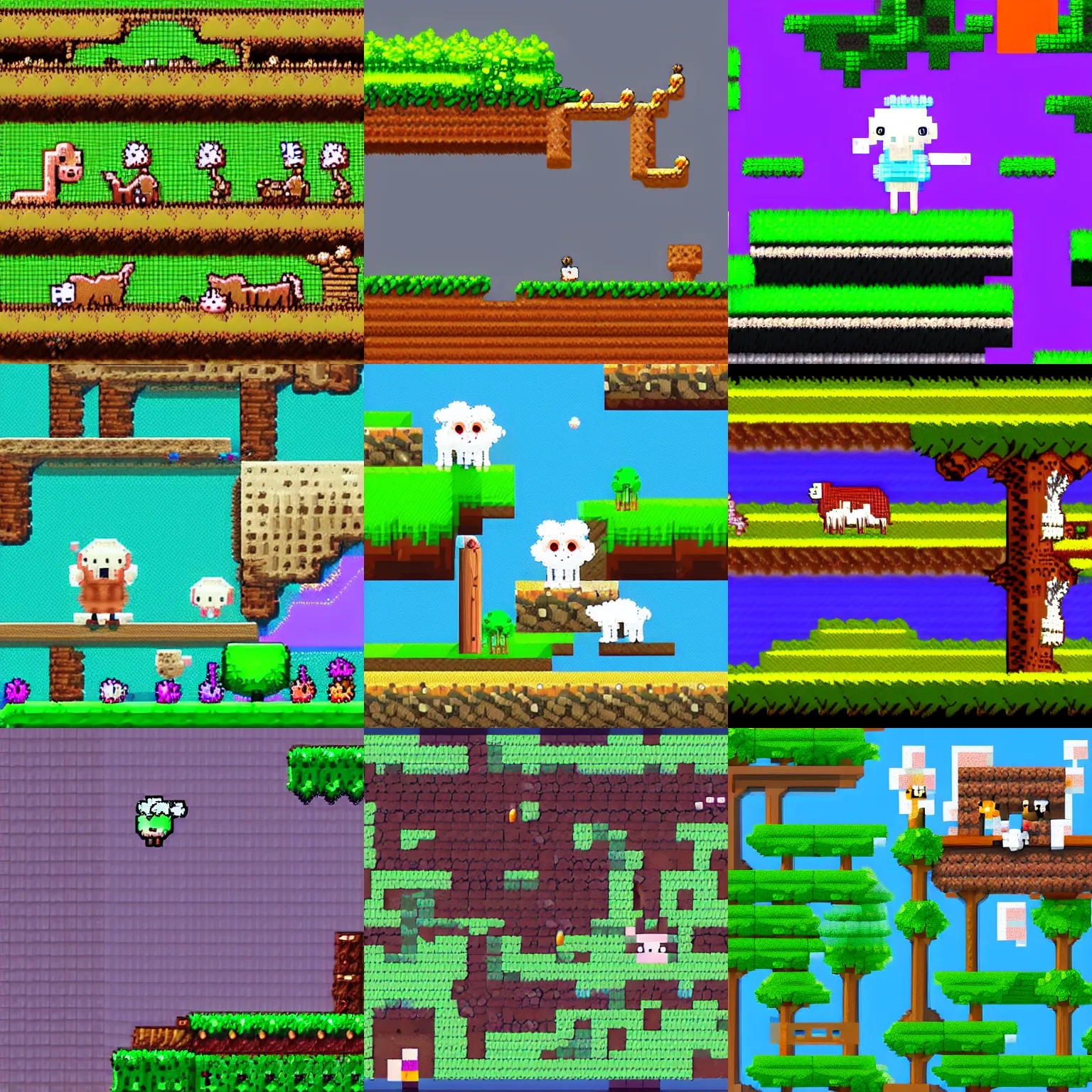 Prompt: 2D sprite of sheep, extreme detail, pixel art, beautiful indie game platformer
