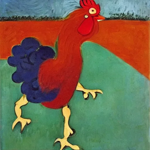 Prompt: russian man chasing a rooster, painting by picasso, very high quality