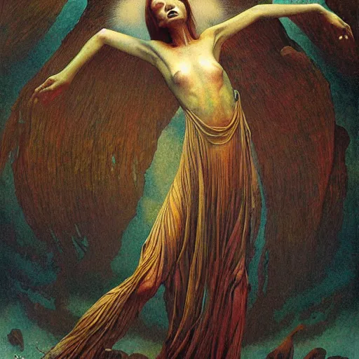 Image similar to an amazing masterpiece of art by gerald brom, Zdzisław Beksiński, ecstasy