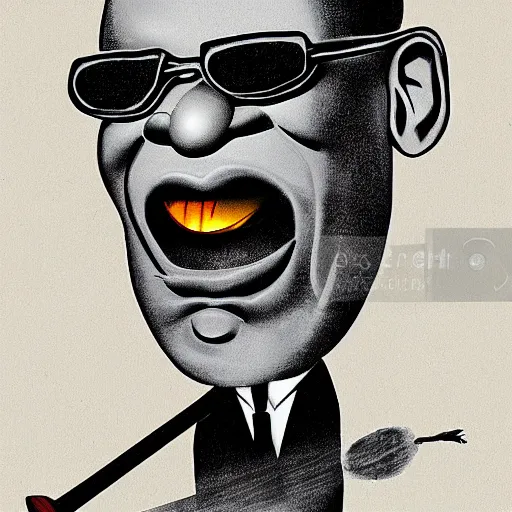 Prompt: caricature of ray Charles as a balloon, smoking cigarettes