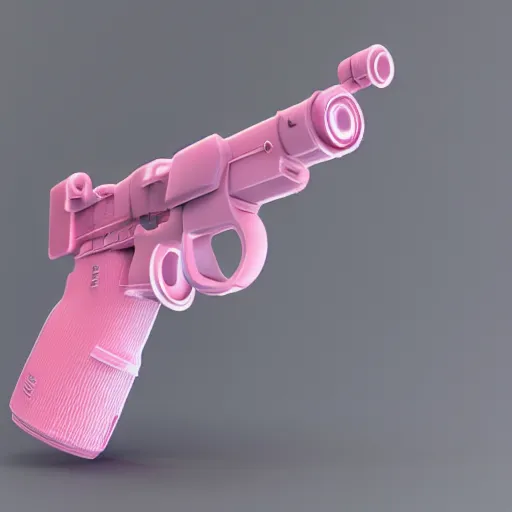 Image similar to pink coloured, majors thermodynamic pistol from ghost in the shell, cute, weapon, gun, 3 d filament print, octane render, high definition