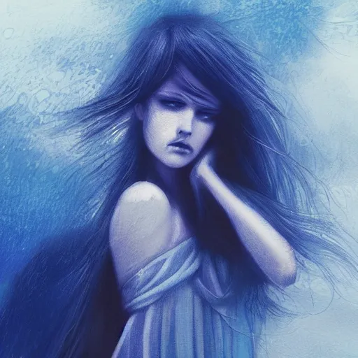 Image similar to sadness blue melancholy, stormy, moody, artstation, movement, disaster