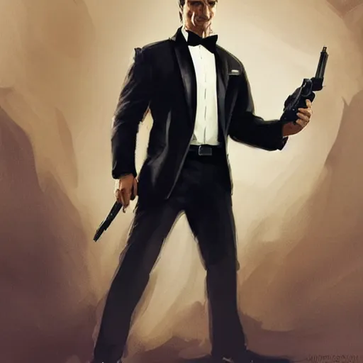 Image similar to Nathan Fillion as James Bond in Goldeneye, D&D, muscular, fantasy, intricate, elegant, highly detailed, digital painting, artstation, concept art, smooth, sharp focus, illustration, art by artgerm and greg rutkowski and alphonse much