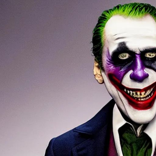 Image similar to film still of Nicolas Cage as joker in the new Joker movie