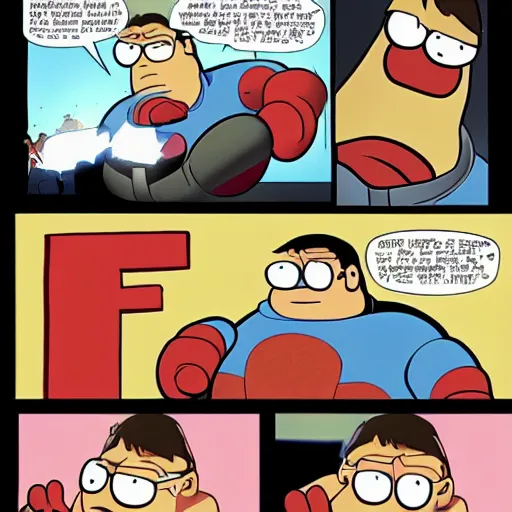 Prompt: Peter Griffin punching Iron Man