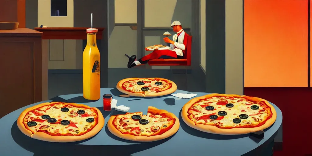 Image similar to an achingly beautiful still life featuring tillamook cheese and Pizza very coherent, painted by Edward Hopper, Wayne Barlowe, painted by James Gilleard, airbrush, art by JamesJean