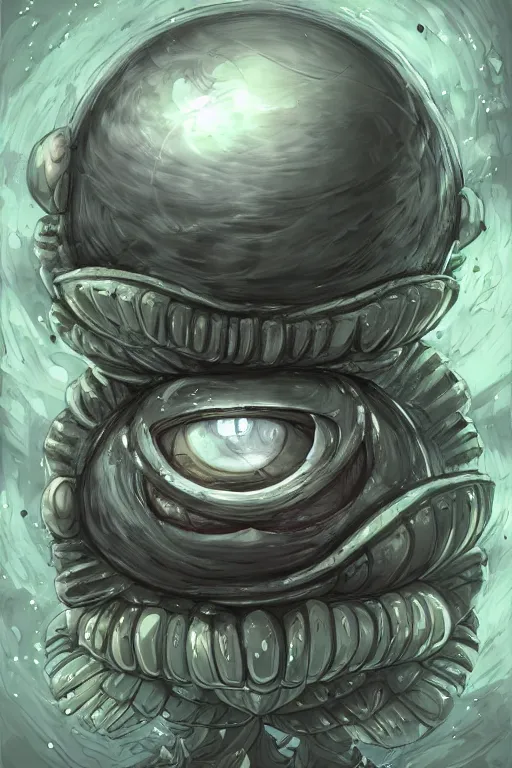 Image similar to a humanoid figure clam monster with large sphere eyes, highly detailed, digital art, sharp focus, trending on art station, plant, anime art style