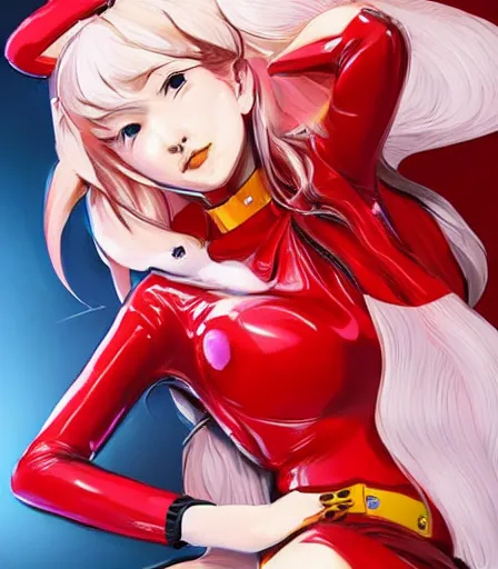 Prompt: beautiful full body illustration of ann takamaki from Persona 5 in her red latex outfit digital portrait in the style of stanley artgerm