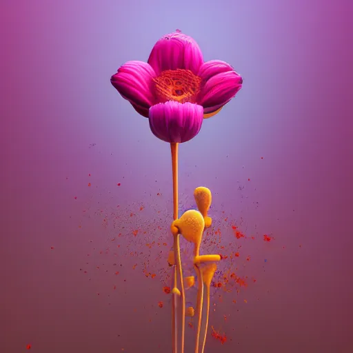 Image similar to a small singular beautiful flower blooming, liquified, glitch art, decayed, 3 d object, digital art, dark atmosphere, fantasy, trending on behance, by alberto seveso, by david mcleod, octane render, unreal engine