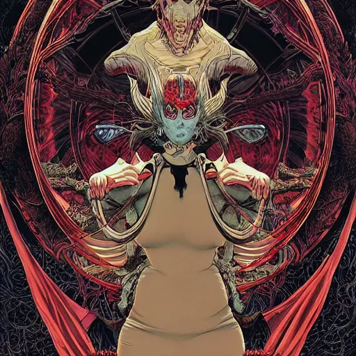 Image similar to portrait of devil's advocate, symmetrical, by yoichi hatakenaka, masamune shirow, josan gonzales and dan mumford, ayami kojima, takato yamamoto, barclay shaw, karol bak, yukito kishiro