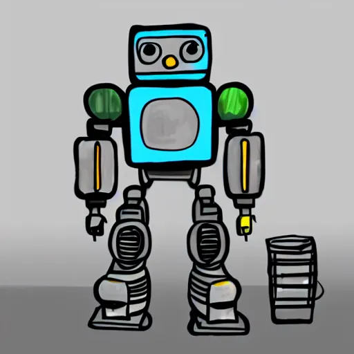 Prompt: a proper robot sketch with easy materials like plastic pipes and servomotors