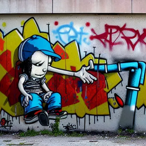 Prompt: wall with graffiti, by dran