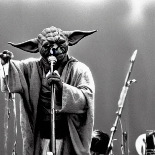 Image similar to yoda performing at woodstock