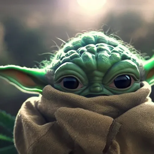 Image similar to beautiful giant marijuana bud as a baby yoda, weta 8 k hyper realistic detailed cinematic still