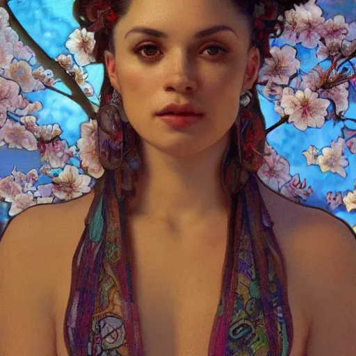 Prompt: ice - t portrait, icy, alfons mucha, golden hour, realistic, body shot, sharp focus, 8 k high definition, insanely detailed, intricate, elegant, cherry blossoms