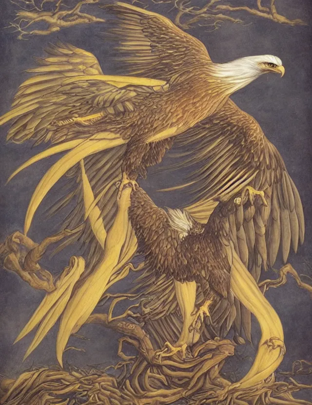 Prompt: eagle crow hybrid, character design, Evelyn de Morgan