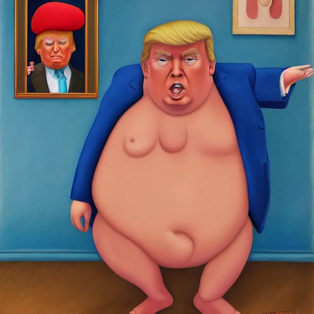 Prompt: donald trump on the toilet painting by fernando botero
