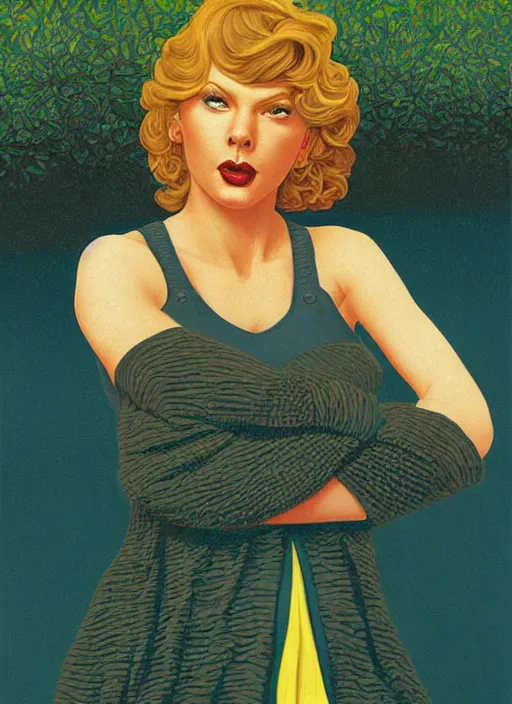 Image similar to portrait of talyor swift cheerleader, twin peaks poster art, from scene from twin peaks, by michael whelan, maxfield parrish, artgerm, retro, nostalgic, old fashioned